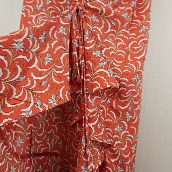 Max‎ Studio Coral Blue Floral Ruffled Maxi Skirt Size Small - Picture 5 of 9